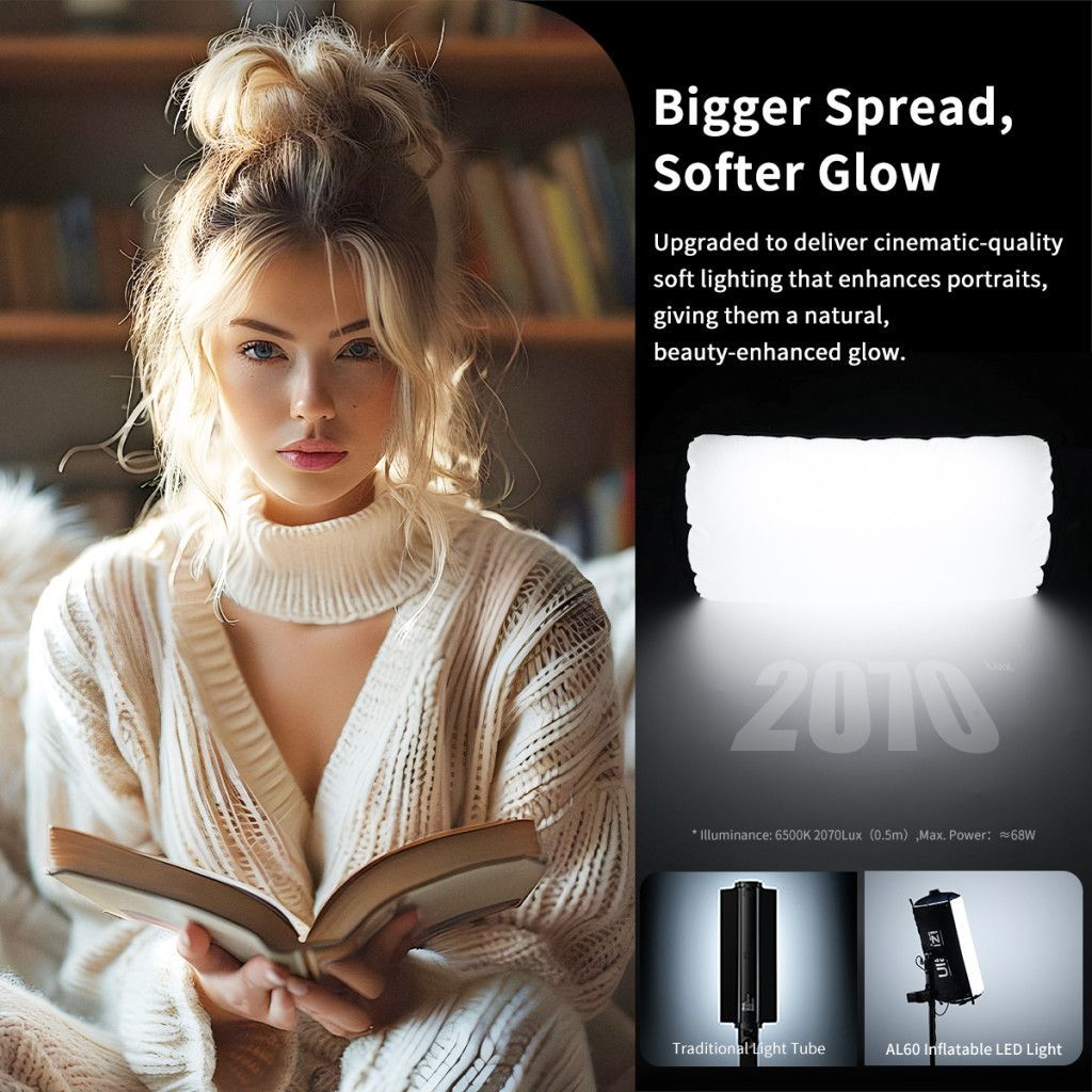 Ulanzi AL60 önfelfújó Led, 60W, 2700-6500K, 10 effekt, 50x27cm, távirányító, APP