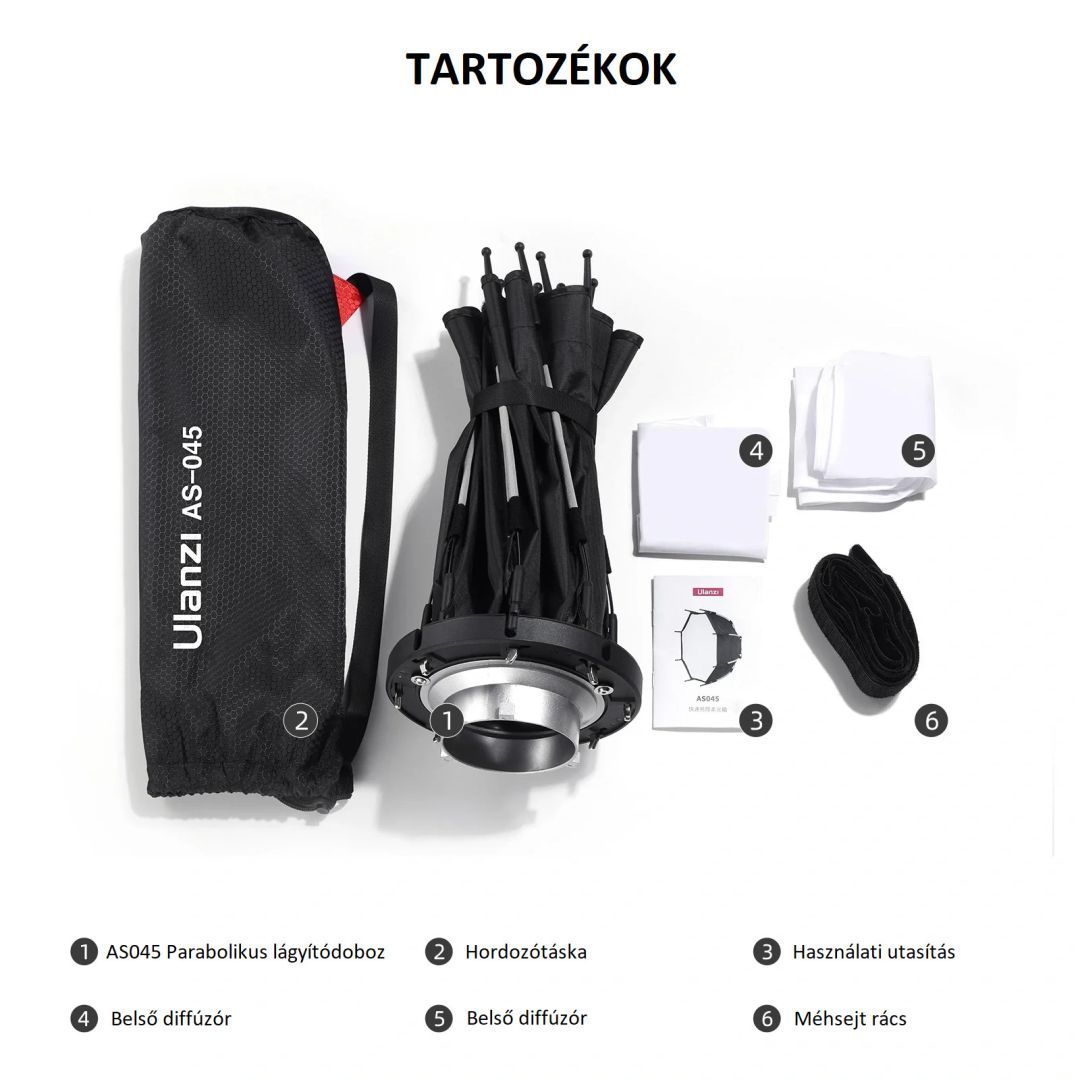 Ulanzi AS045 45cm-es nyitható octobox méhsejtráccsal, Bowens csatlakozás Ulanzi AS045 45cm-es nyitható octobox méhsejtráccsal, Bowens csatlakozás