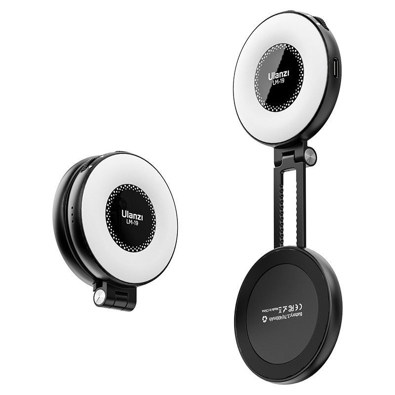 Ulanzi LM19 Magsafe mágneses csatlakozású kör LED lámpa, összecsukható, 400mAh, fekete Ulanzi LM19 Magsafe mágneses csatlakozású kör LED lámpa, összecsukható, 400mAh, fekete