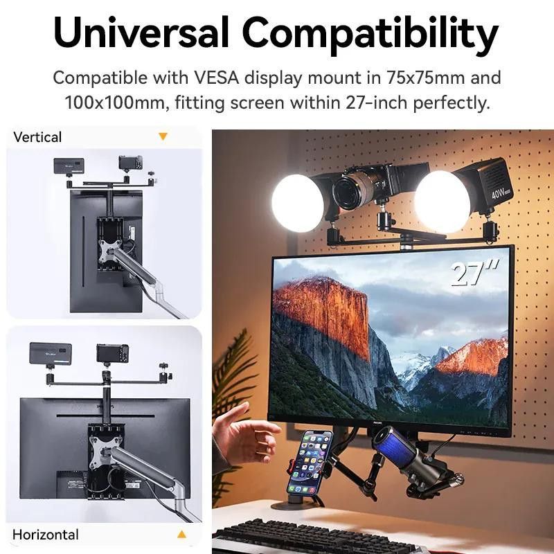 Ulanzi monitor bővítő konzol, VESA 75x75mm, 100x100mm, 3db kar gömbfejjel, 4kg teherbírás