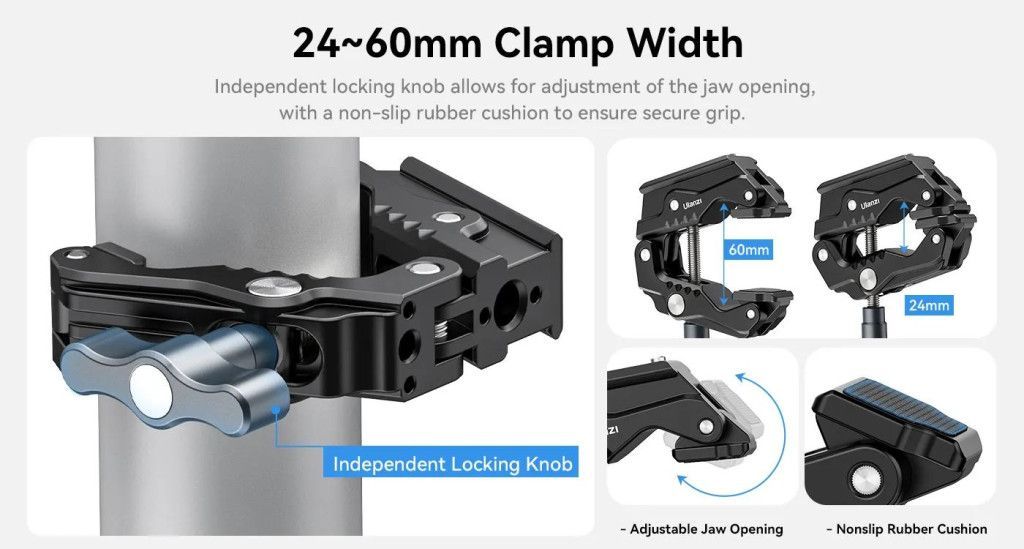 Ulanzi R011A multi funkcionális super clamp, satu, 60mm átfogás Ulanzi R011A multi funkcionális super clamp, satu, 60mm átfogás