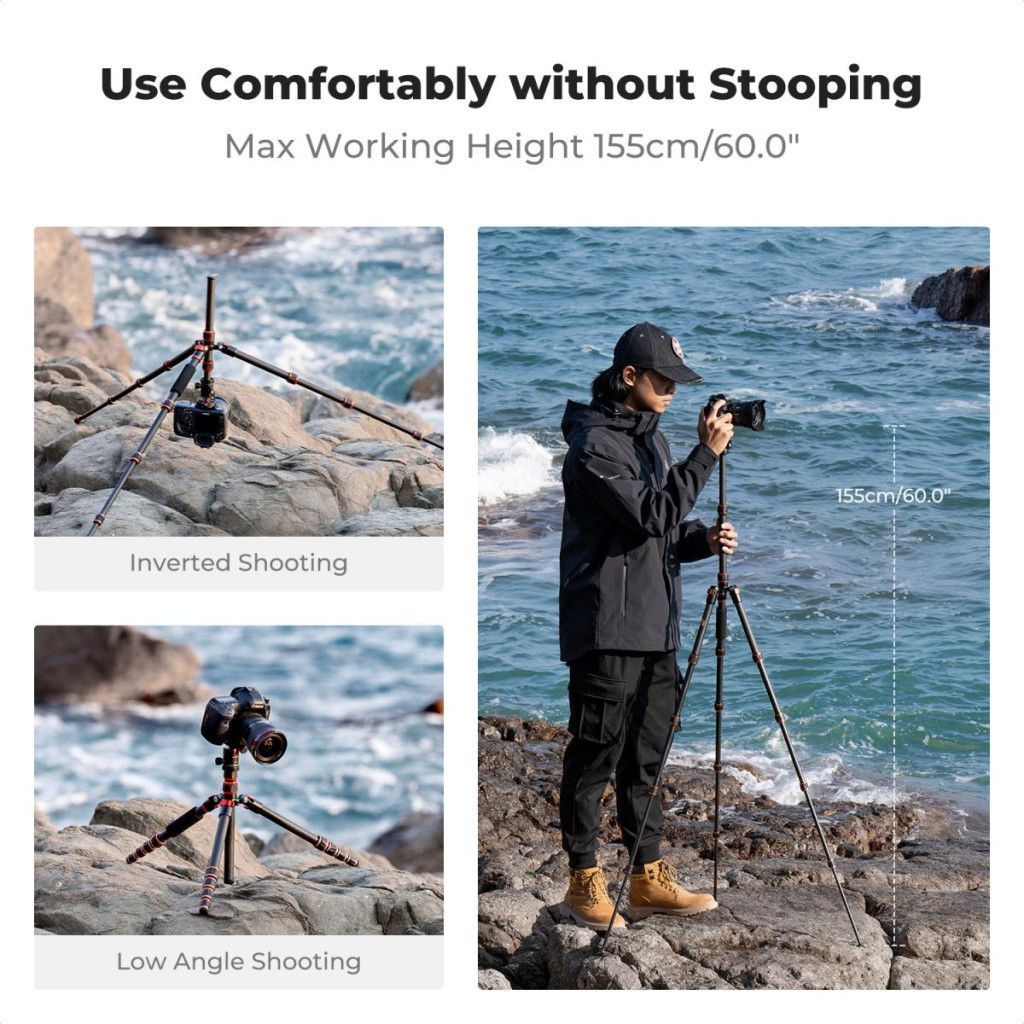 K&F Concept C225C0+BH-25 karbon állvány, 155cm magasság, 8kg teherbírás