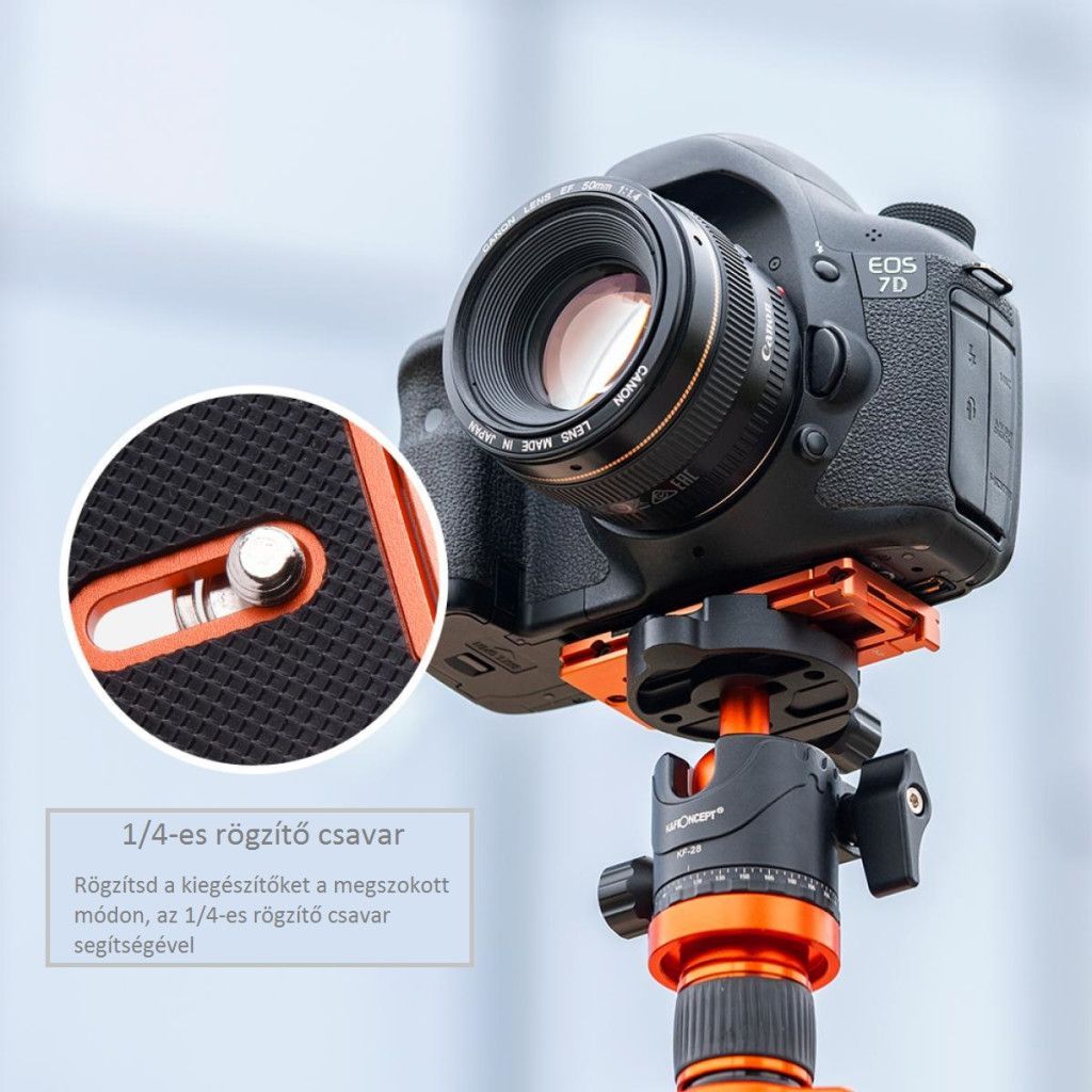 K&F Concept CA02 Arca Swiss alumínium gyors-cseretalp, kamerához, mobiltelefonhoz, narancssárga