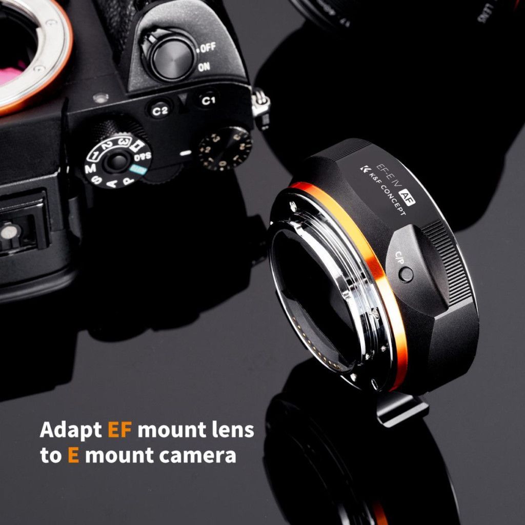K&F Concept Canon EF/EF-S bajonett adapter Sony E vázakra Autofocus támogatással, arca swiss