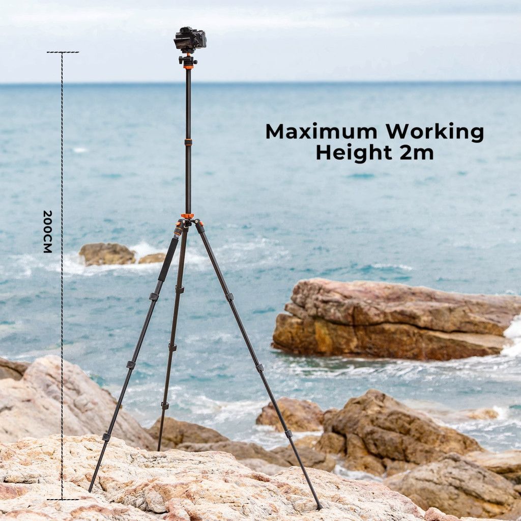 K&F Concept K234A7+BH28L állvány, 200cm magasság, 10kg teherbírás, telefonadapter