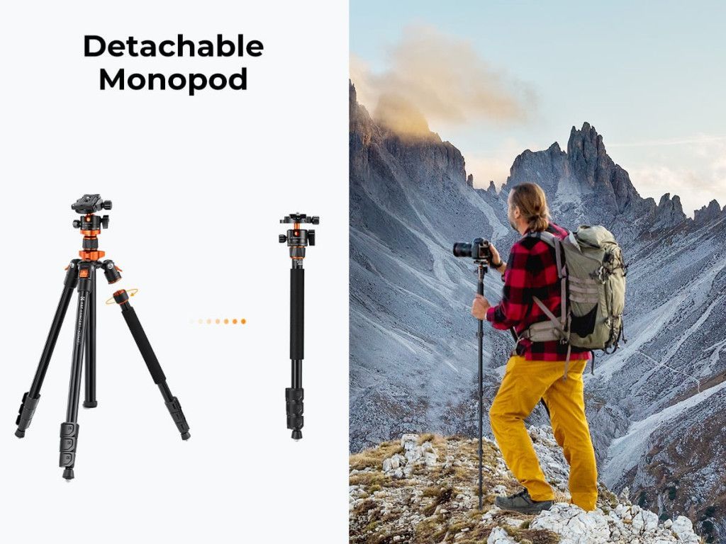 K&F Concept K234A7+BH28L állvány, 200cm magasság, 10kg teherbírás, telefonadapter