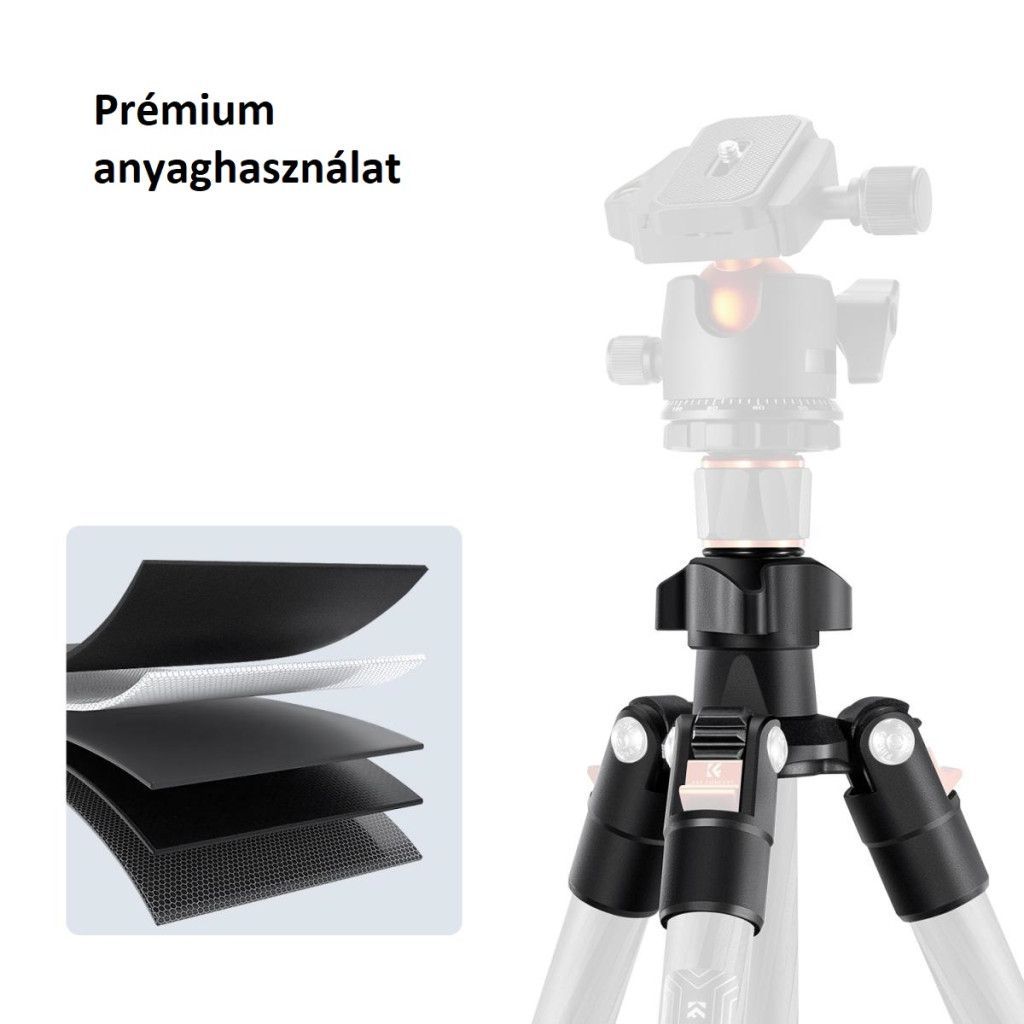 K&F Concept K254C2 karbon állvány, BH-36L gömbfej, 162cm magasság, 8kg teherbírás