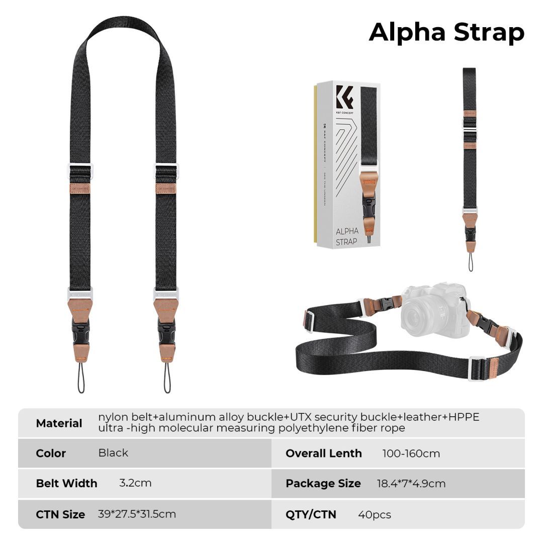 K&F Concept lapos nyakpánt gyorskioldó csattal, 3,2cm x 100-160cm, fekete