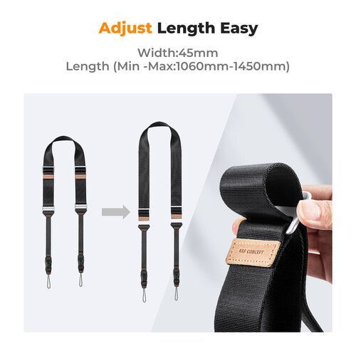 K&F Concept lapos nyakpánt gyorskioldó csattal, 4,5cm x 100-145cm, fekete