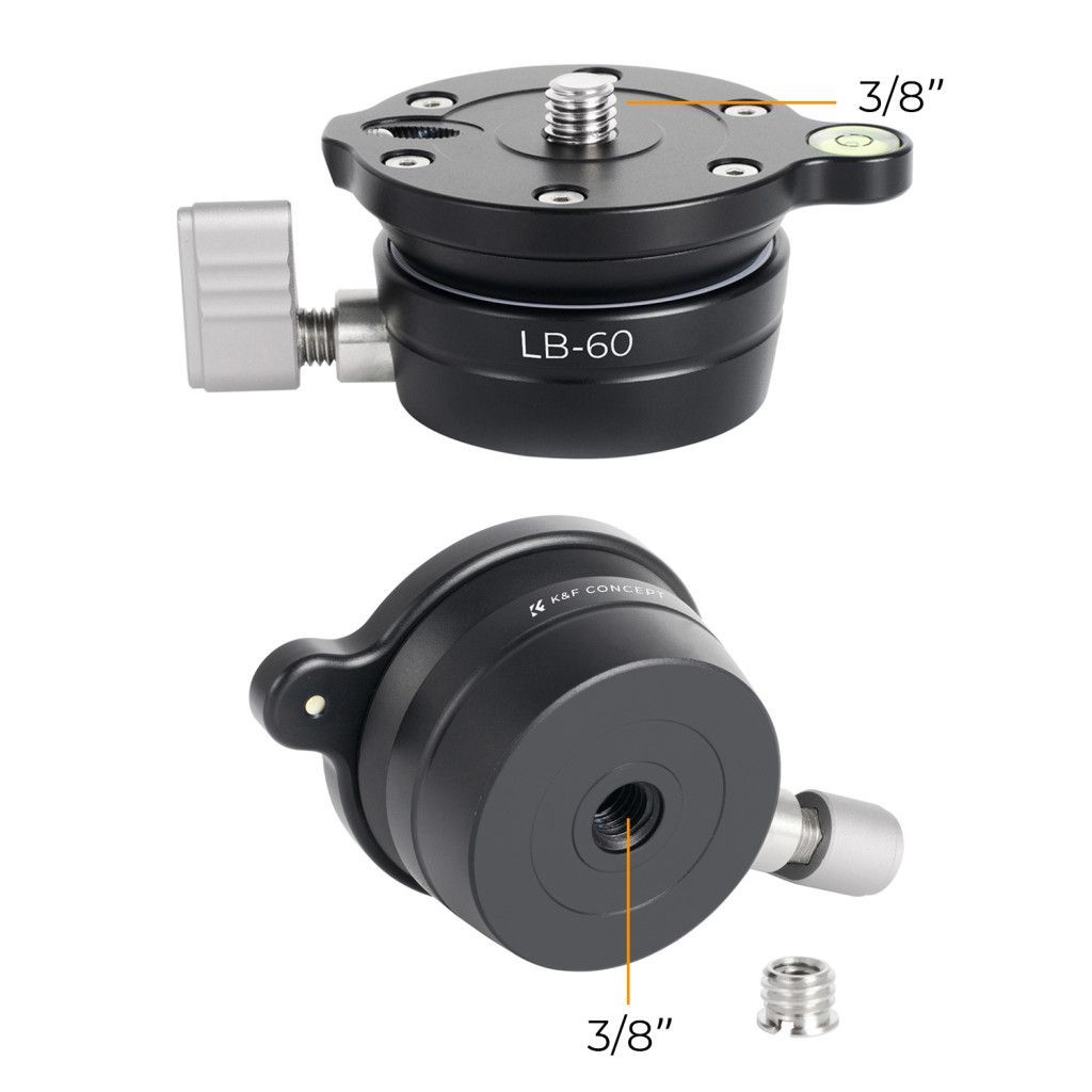 K&F Concept LB-60 panoráma állvány fej, 10kg teherbírás, 3/8"-os csatlakozás, vízszintjelző