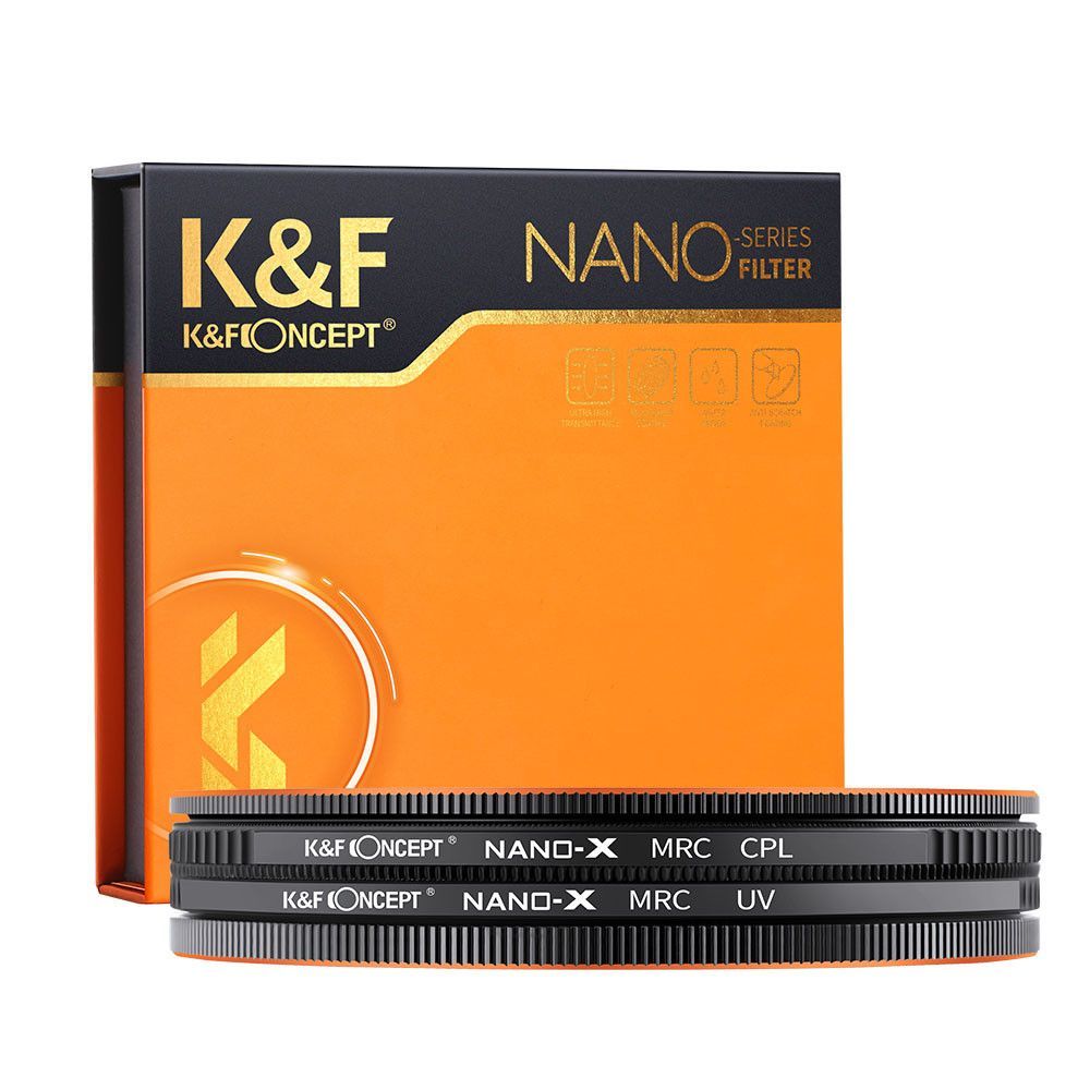 K&F Concept NANO-X series, MCUV + CPL szűrő, vízlepergető, karcálló, fém objektívsapka + tok, 55mm