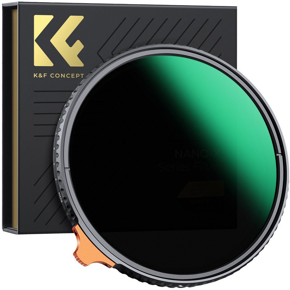 K&F Concept NANO-X Slim, HD, VARIO ND 2-400 változtatható szürkeszűrő, vízlepergető, karcálló, 62mm