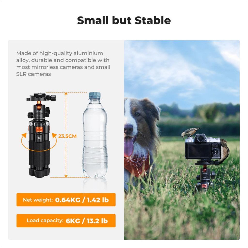 K&F Concept S225A0+BH-25 mini állvány, 55cm max magasság, 6kg teherbírás