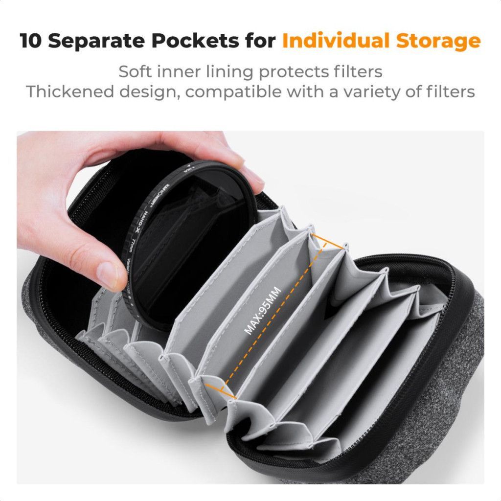 K&F Concept szűrőtartó kemény tok, 10db szűrő számára, max 92mm
