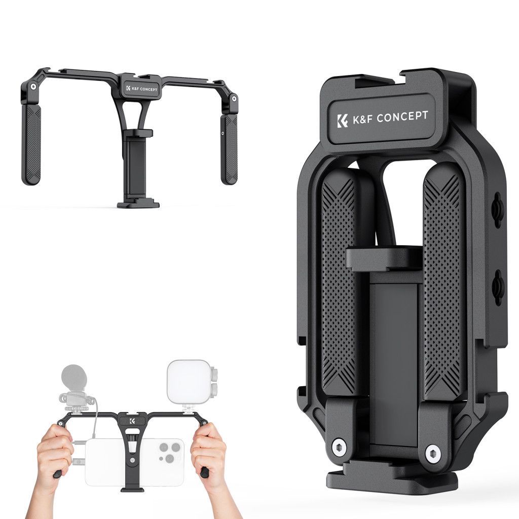 K&F Concept telefon rig, cage, univerzális keret, összecsukható, 3db vakupapucs, állványmenet