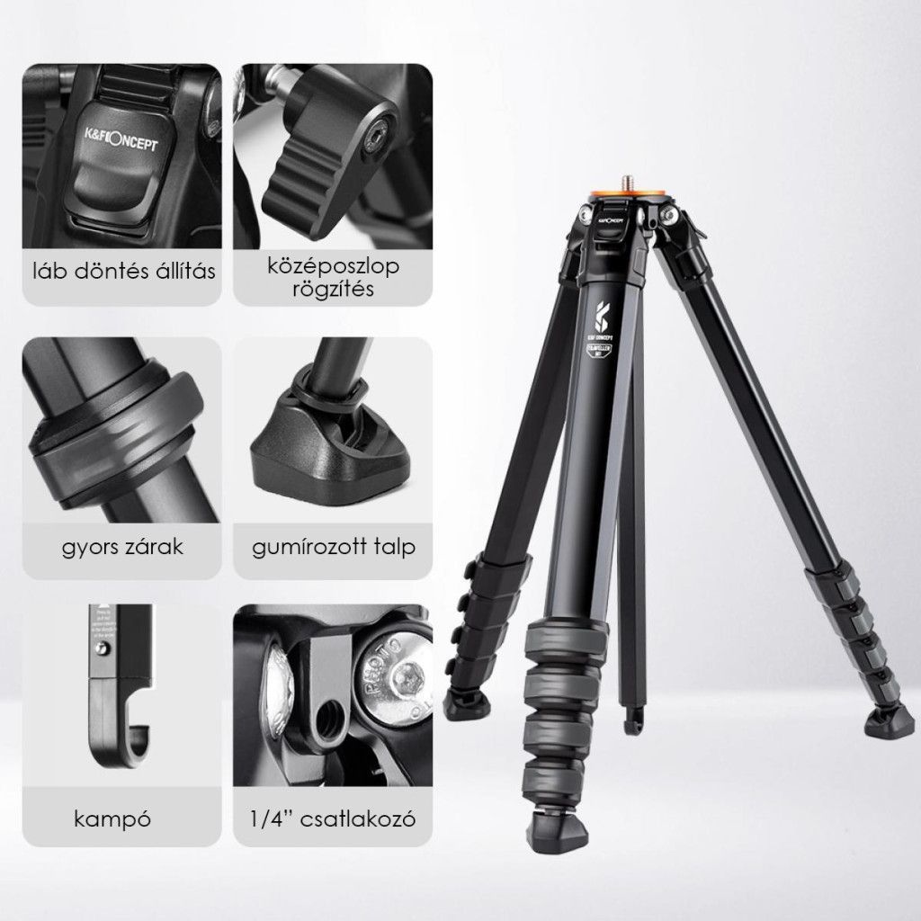 K&F Concept Traveller M1 kompakt utazó fényképező állvány, tripod gömbfejjel V1