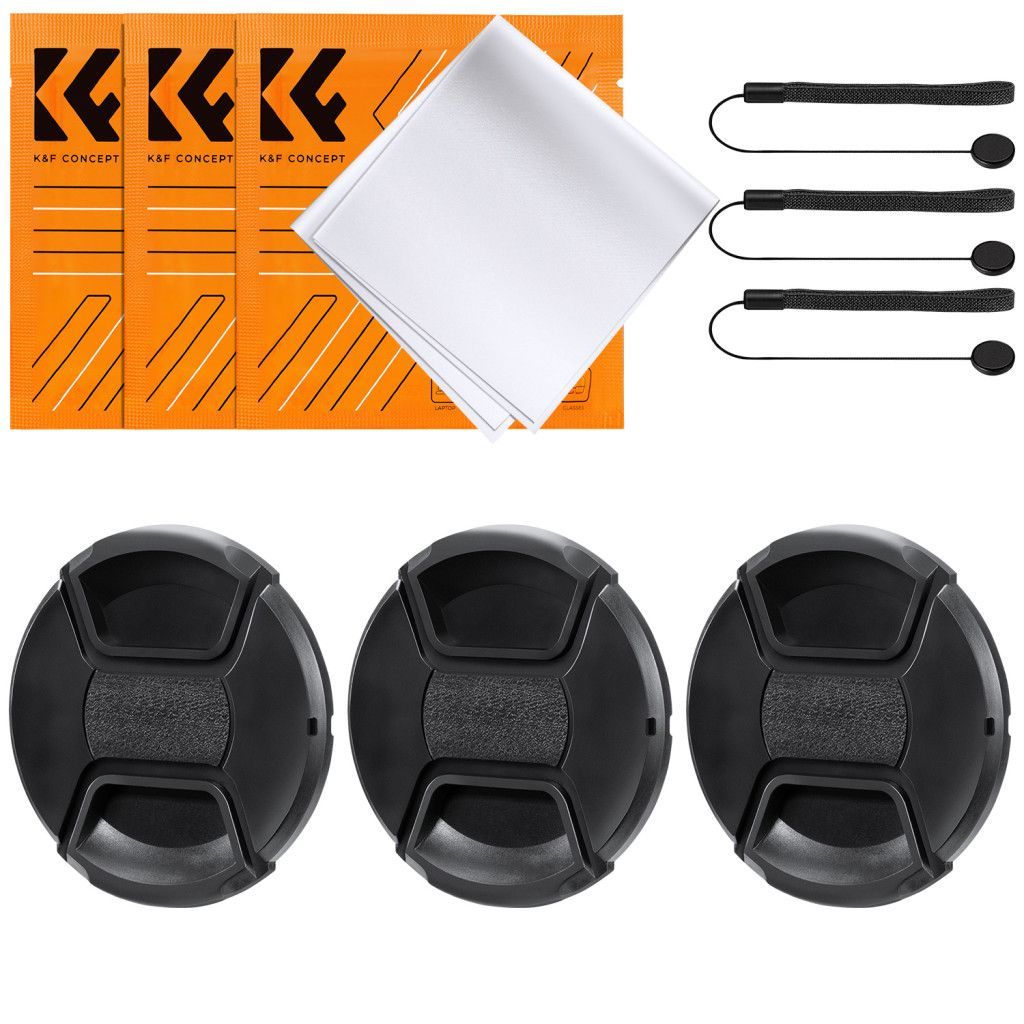 K&F Concept 3db objektívvédő sapka zsinórral + 3db törlőkendő, 58mm