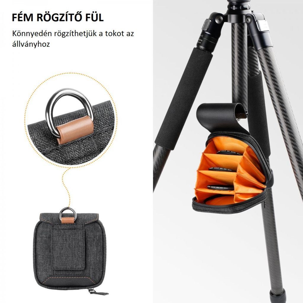 K&F Concept 4 zsebes kameralencse, szűrőtok, vízálló, ütésálló, porálló 37-95 mm-es szűrőkhöz