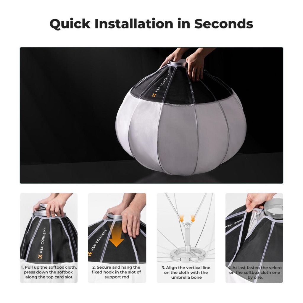 K&F Concept 85cm-es nyitható gömb softbox, lantern, Bowens csatlakozás, hordtáskával