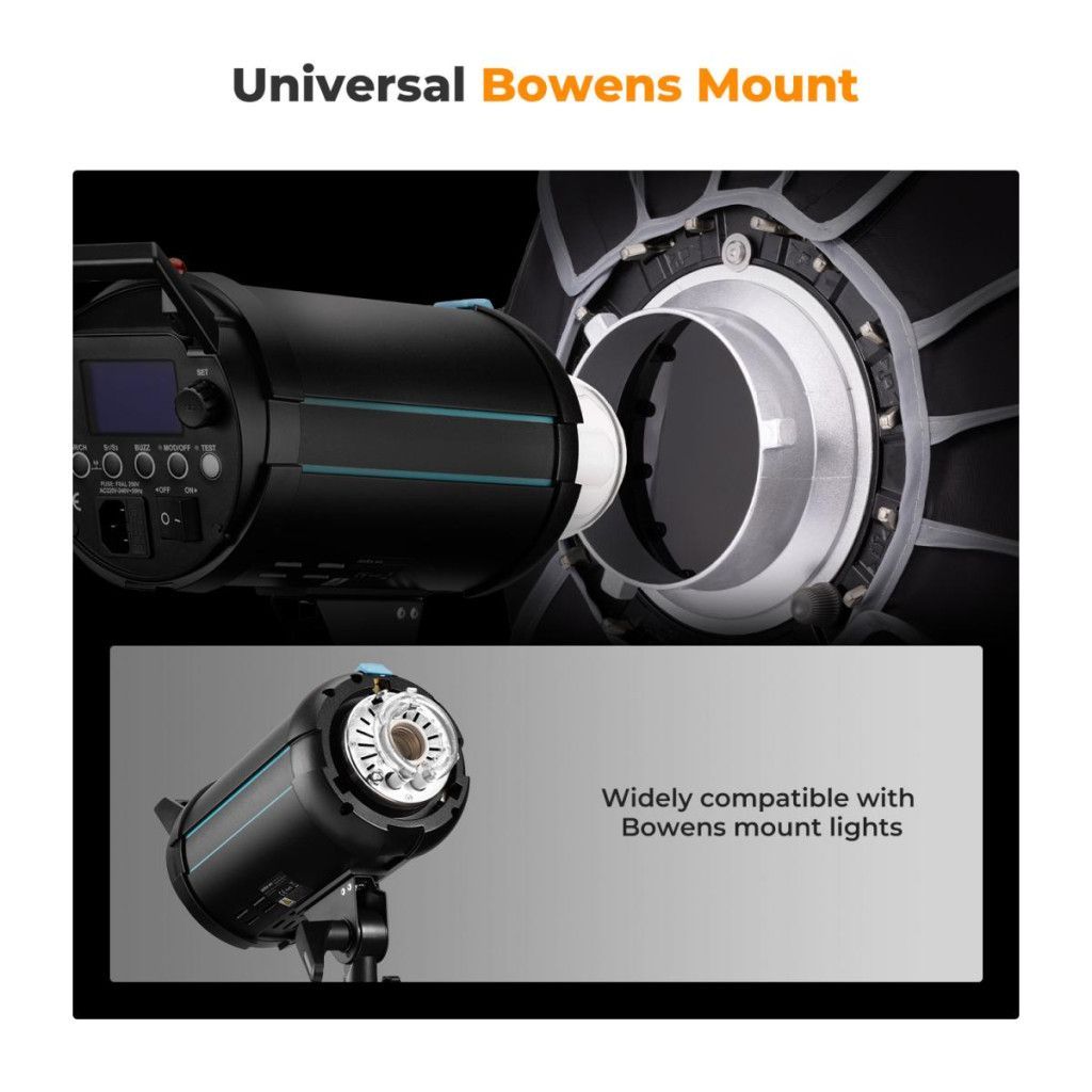 K&F Concept 90cm átmérőjű, parabolic softbox, gyorscsatlakozás, méhsejt rács, Bowens csatlakozás