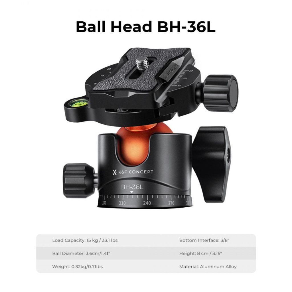 K&F Concept A255C2+BH-36L karbon állvány, 156cm magasság, 15kg teherbírás