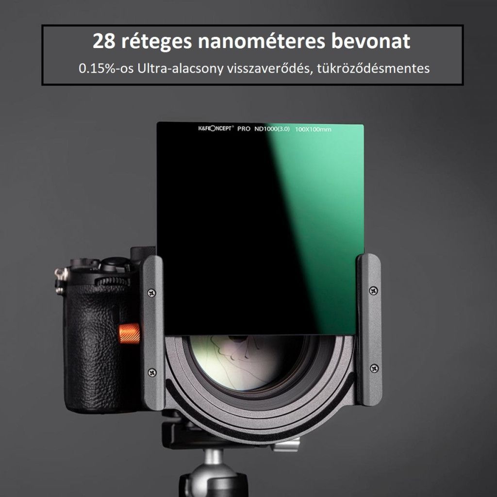 K&F Concept 100*100*2mm, négyzet alakú lapszűrő, ND1000, vízálló, karcálló, HD, zöld bevonatú + tok