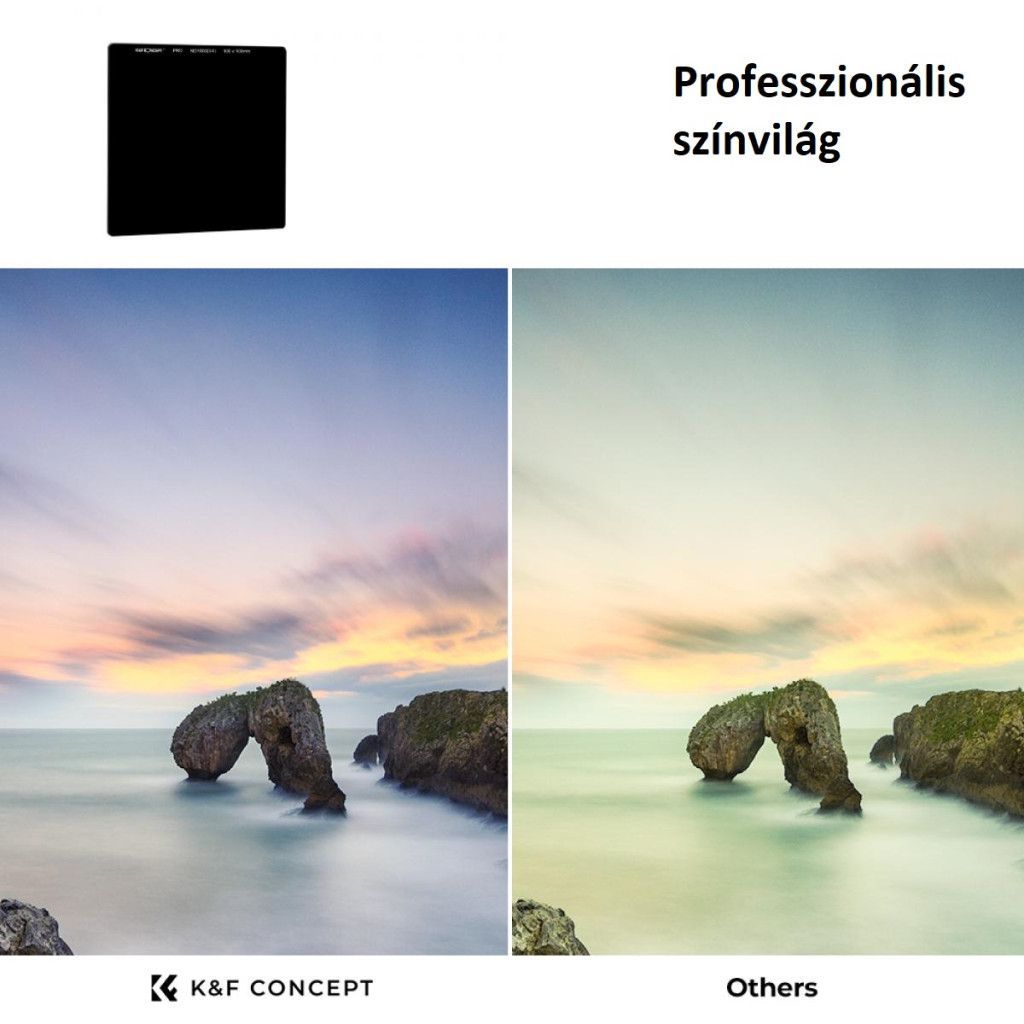 K&F Concept 100*100*2mm, négyzet alakú lapszűrő, ND1000, vízálló, karcálló, HD, zöld bevonatú + tok