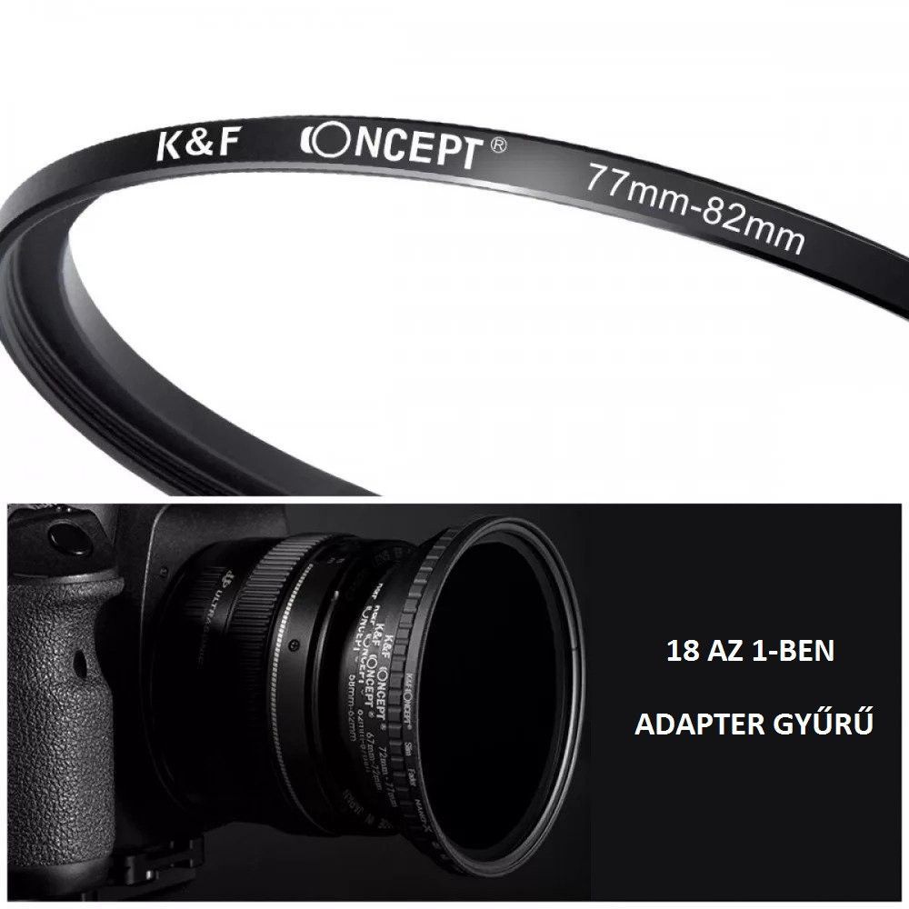 K&F Concept 18 db-os menetátalakító gyűrű szett (Step-Up és Down) 37-82mm