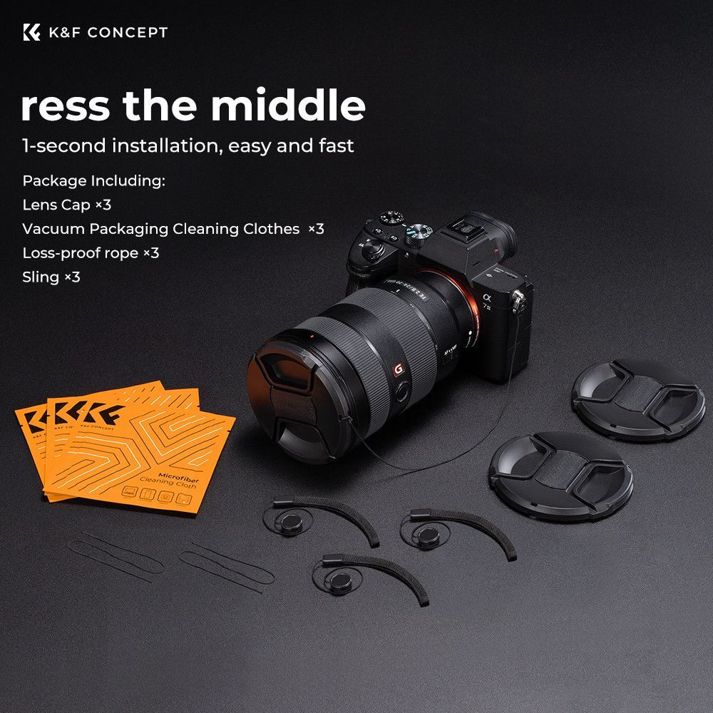 K&F Concept 3db objektívvédő sapka zsinórral + 3db törlőkendő, 37mm
