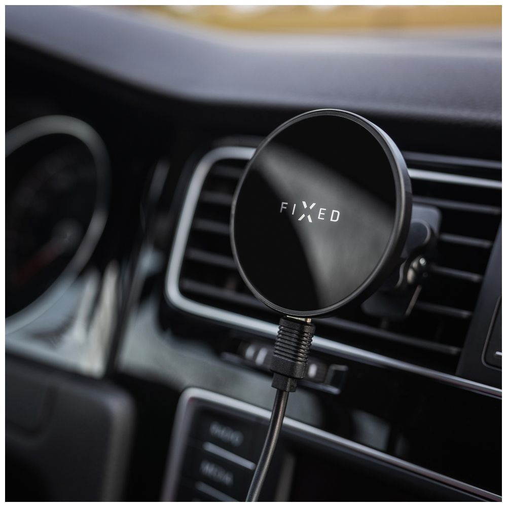 FIXED MagRound mágneses autós vezetéknélküli töltő és telefontartó MagSafe támogatással, fekete, FIXMRO-BK