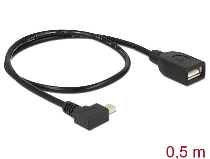 DeLock USB mini male angled > USB 2.0-A female OTG 50cm Cable Black