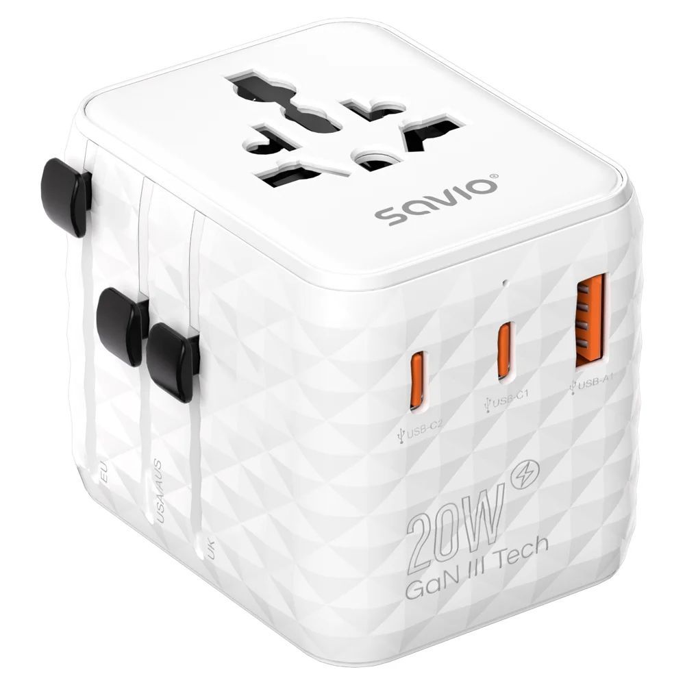 Savio AP-08 Universal travel adapter 20W White Savio AP-08 Universal travel adapter 20W White