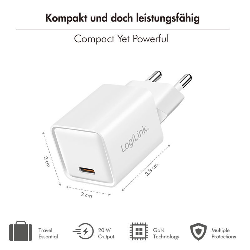 Logilink USB-C socket adapter 20W (PD+QC 3.0) White