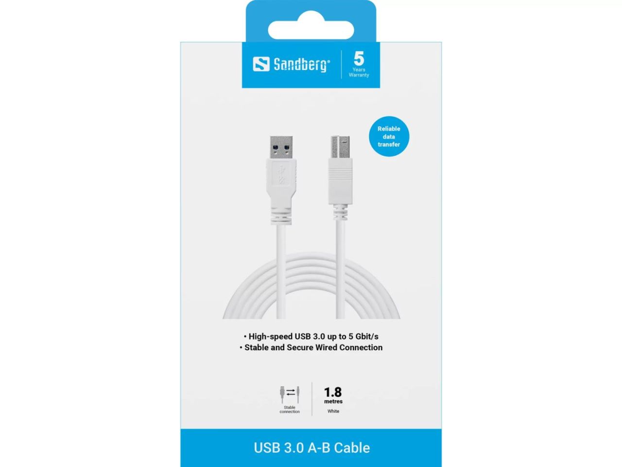 Sandberg USB 3.0 A-B Cable 1,8m White