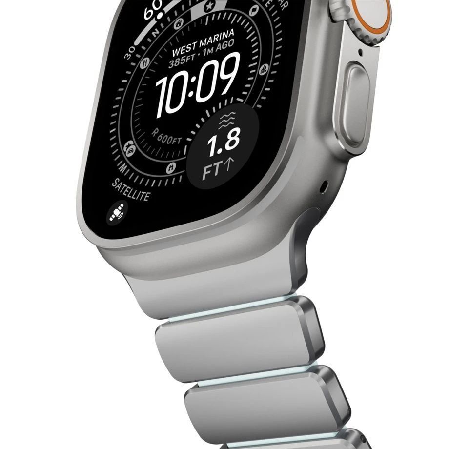 Nomad Stratos Band for FKM AW 45/46/49mm Natural Titanium Icy Blue Glow Nomad Stratos Band for FKM AW 45/46/49mm Natural Titanium Icy Blue Glow