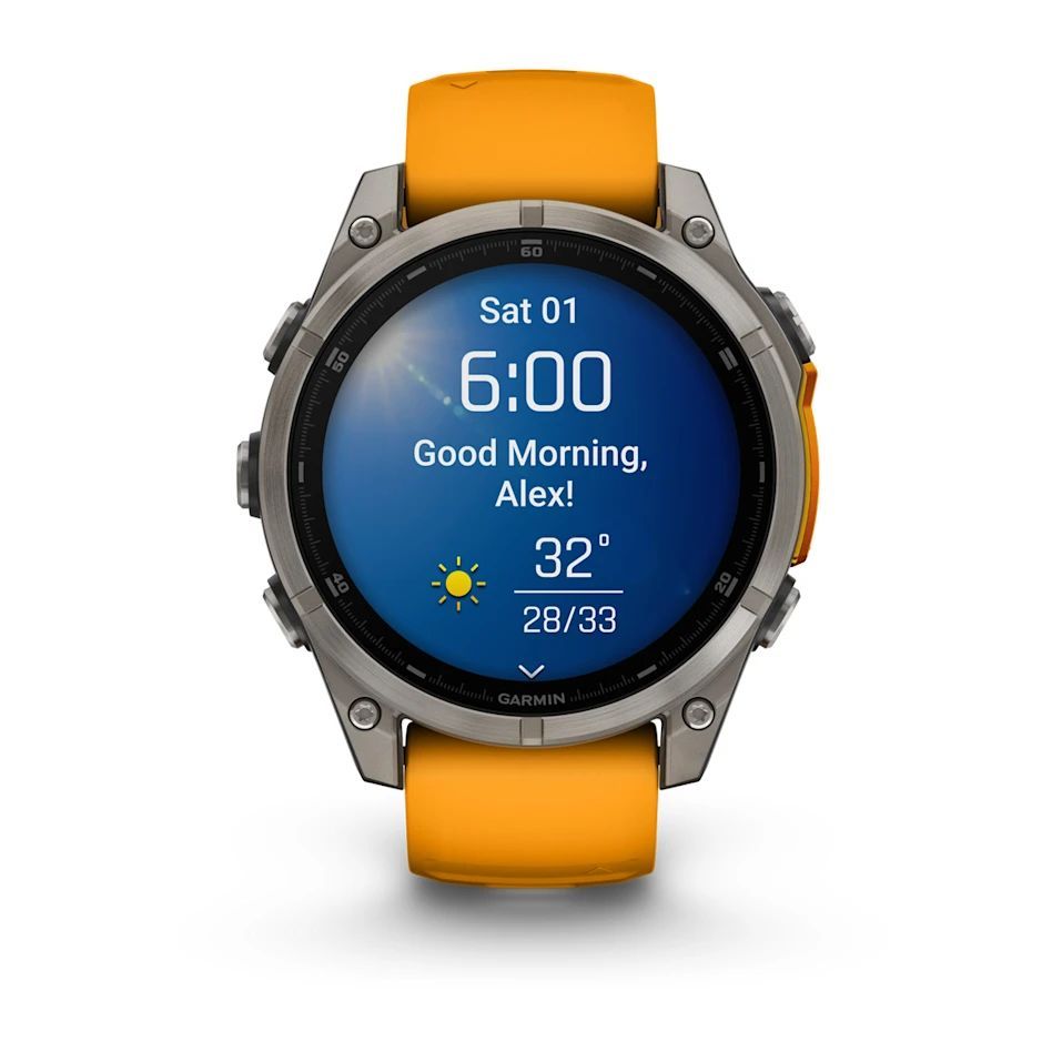 Garmin fenix 8 Titanium with Spark Orange/Graphite Silicone Band
