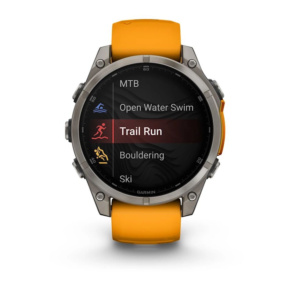 Garmin fenix 8 Titanium with Spark Orange/Graphite Silicone Band