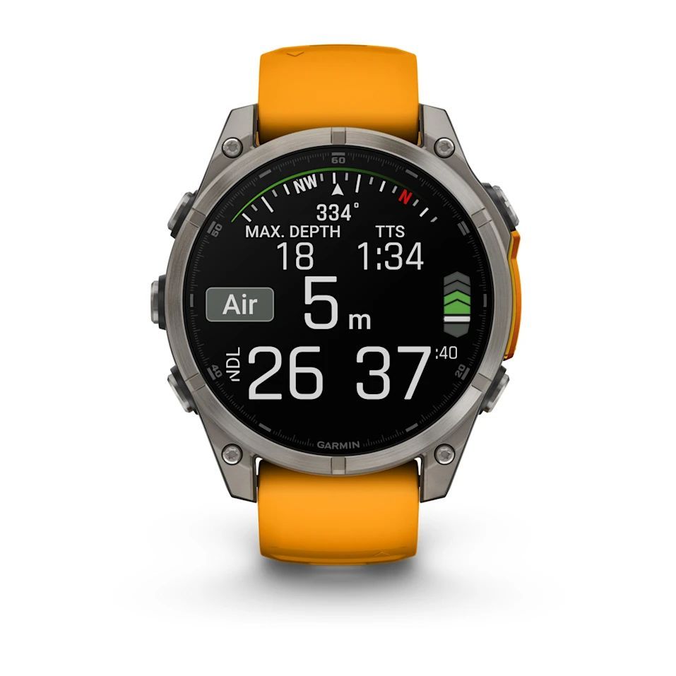 Garmin fenix 8 Titanium with Spark Orange/Graphite Silicone Band