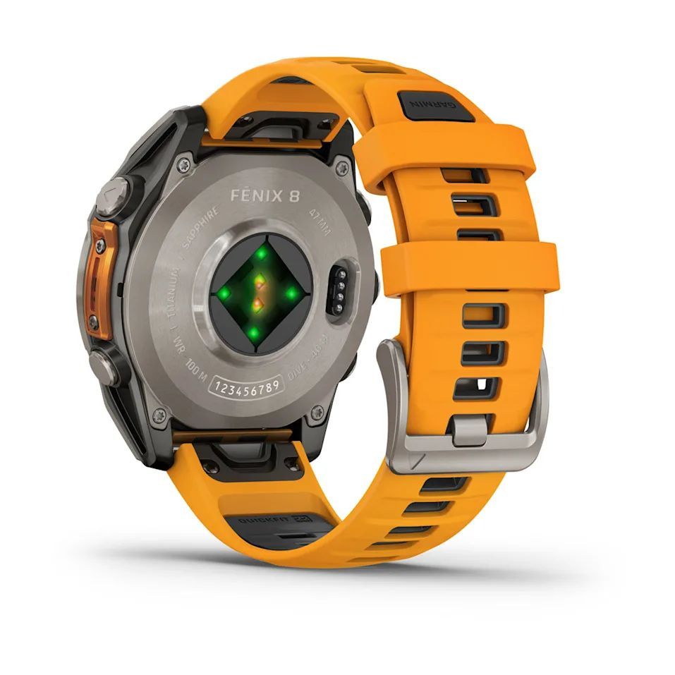 Garmin fenix 8 Titanium with Spark Orange/Graphite Silicone Band