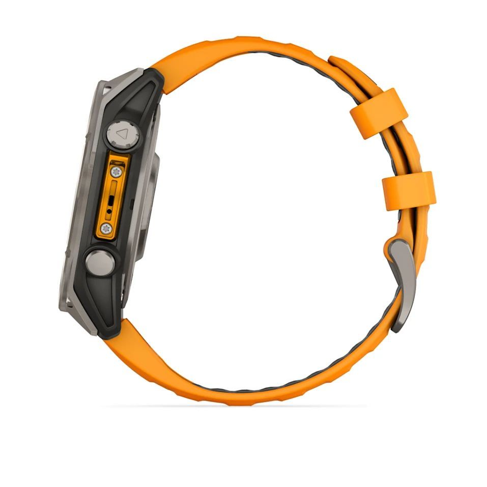 Garmin fenix 8 Titanium with Spark Orange/Graphite Silicone Band
