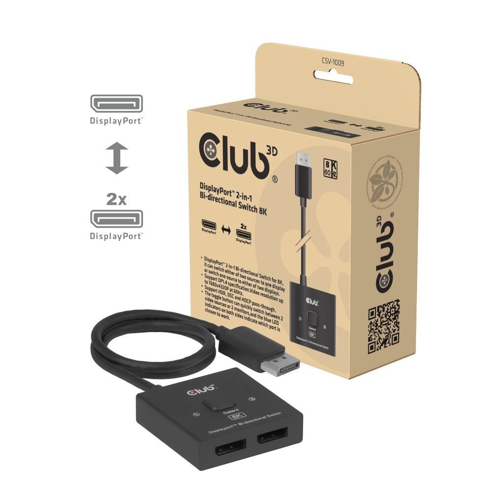Club3D DisplayPort 2-in-1 Bi-directional Switch 8K Club3D DisplayPort 2-in-1 Bi-directional Switch 8K