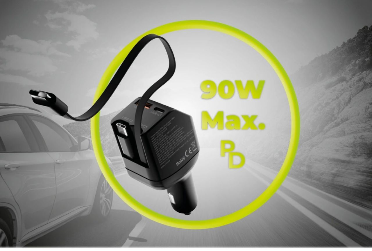 Mobile Origin 90W Car Charger CA22 USB-C + USB-A, 2x USB-C Cable Black