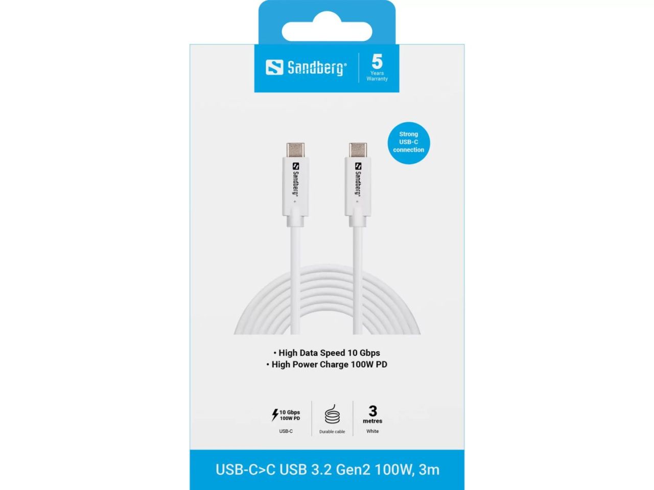 Sandberg USB3.2 USB-C to USB-C cable 3m White