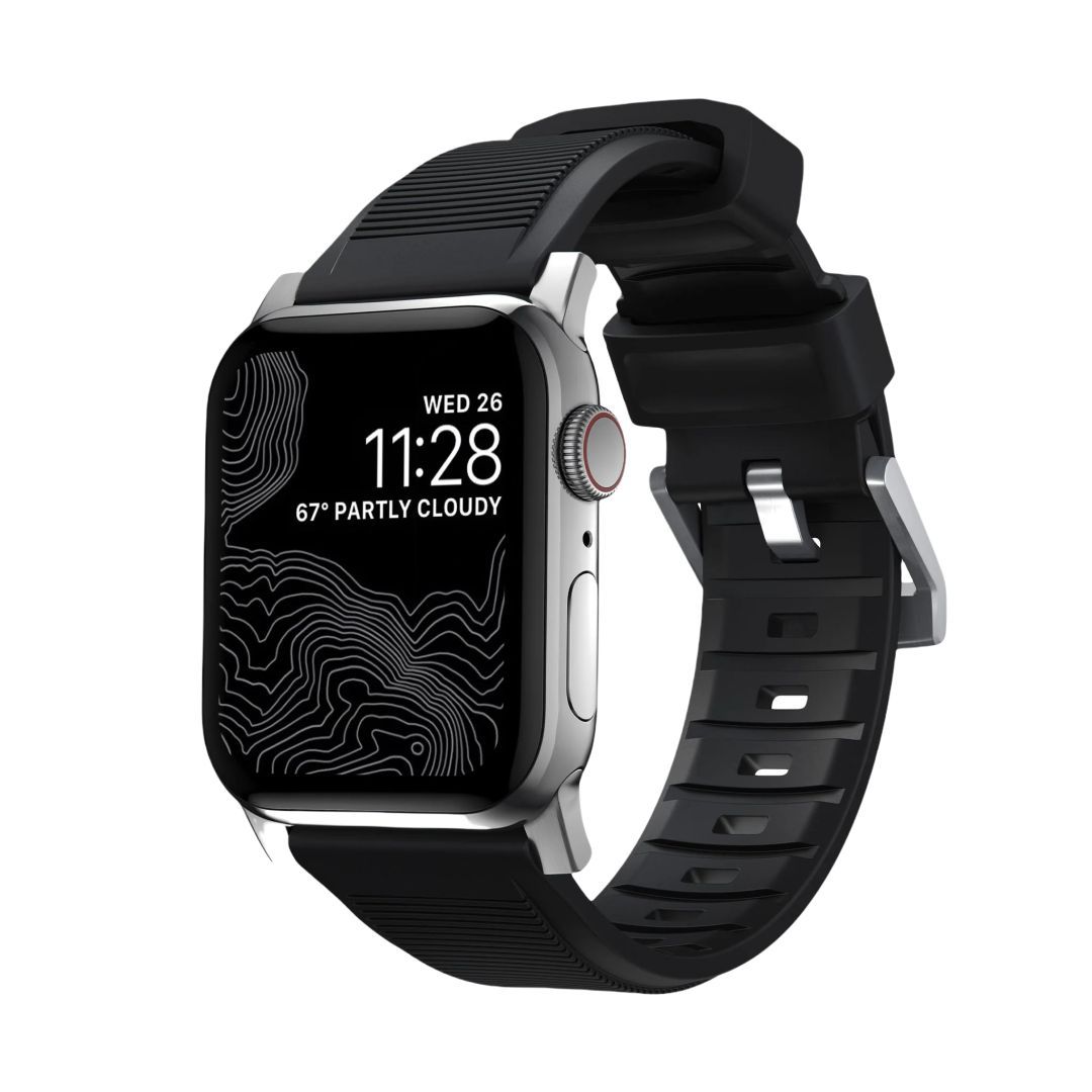 Nomad Rugged Strap with Connectoor Silver for Apple Watch 42/44/45/49mm Black Nomad Rugged Strap with Connectoor Silver for Apple Watch 42/44/45/49mm Black