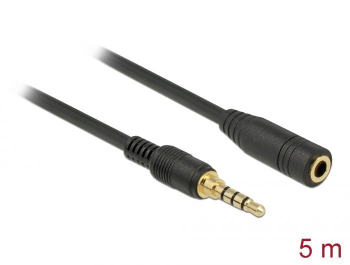 DeLock Stereo Jack Extension Cable 3.5mm 4 pin male to female 5m Black
