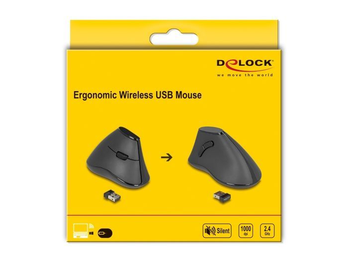 DeLock Ergonomic Wireless Vertical Silent Mouse Black