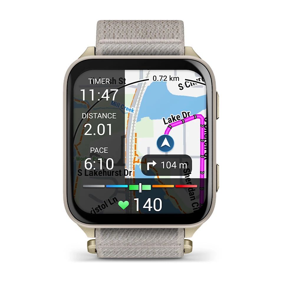 Garmin Venu X1 Soft Gold with Titanium Caseback and French Grey Nylon Band