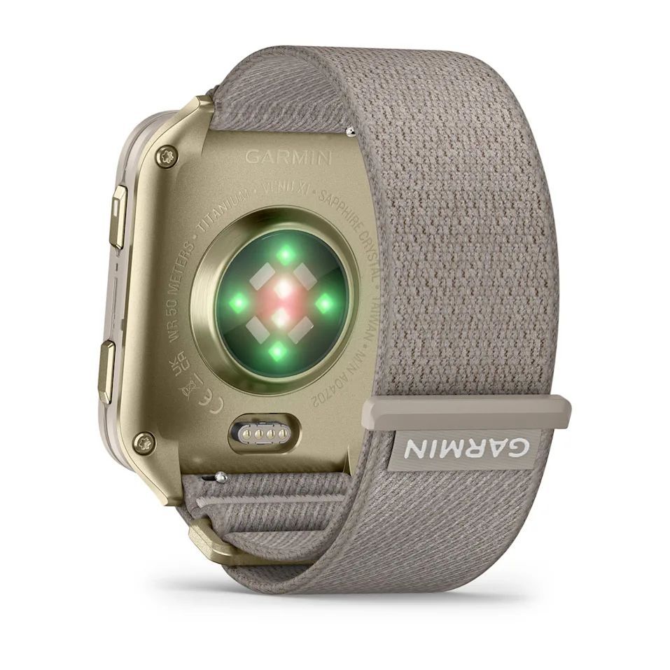 Garmin Venu X1 Soft Gold with Titanium Caseback and French Grey Nylon Band