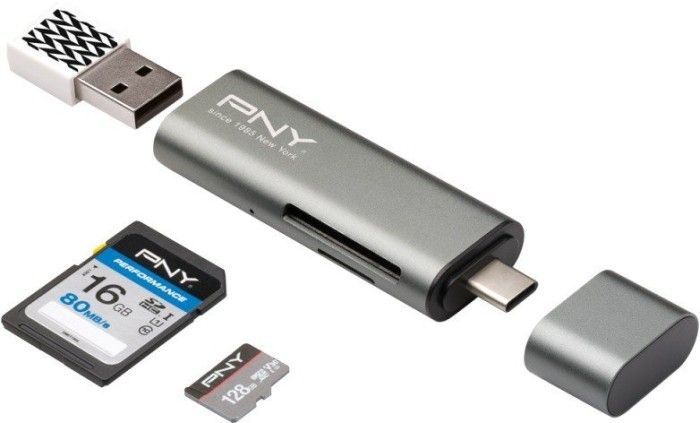 PNY Type-C Card Reader / USB Adapter Silver