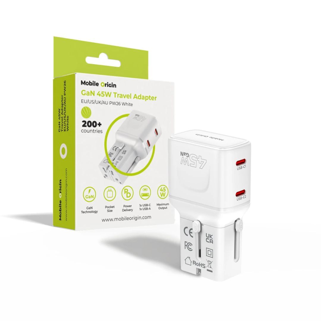 Mobile Origin 45W Travel Adapter EU/US/UK/AU PW26 White